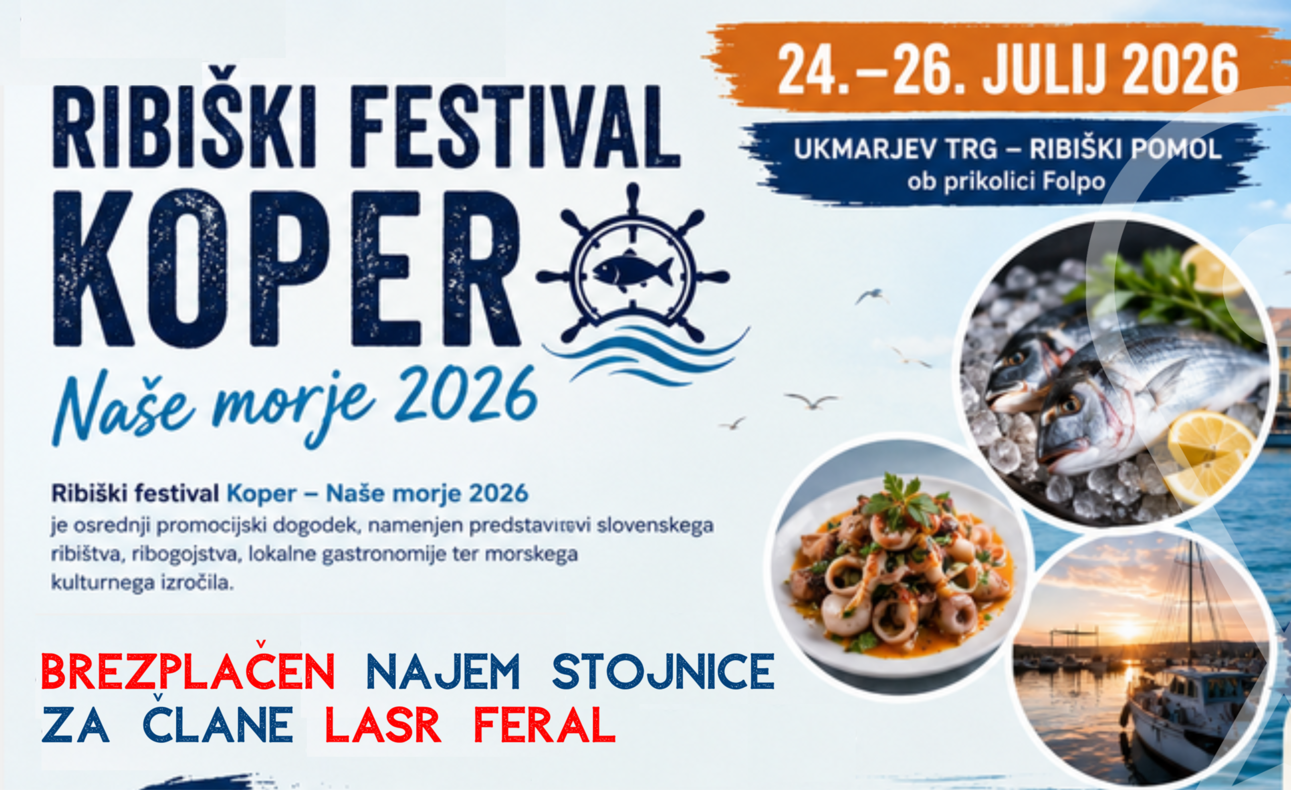 Brezplačen najem stojnice: Ribiški festival Koper – Naše morje 2026